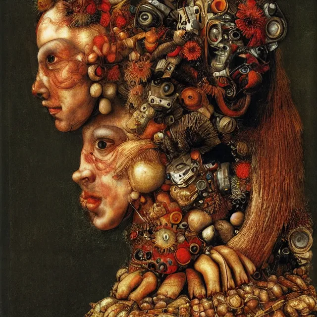 Image similar to profile portrait of a woman, by giuseppe arcimboldo, cyberpunk, futuristic, psychedelic, surreal, sci - fi, dreamlike.