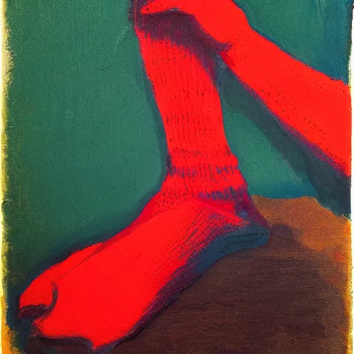 Image similar to superlatively mediocre sock monster, tonalist portrait ( 1 8 8 9 ), viridian and vermilion, high contrast