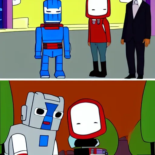 Image similar to obama dapping up optimus prime in adventure time,