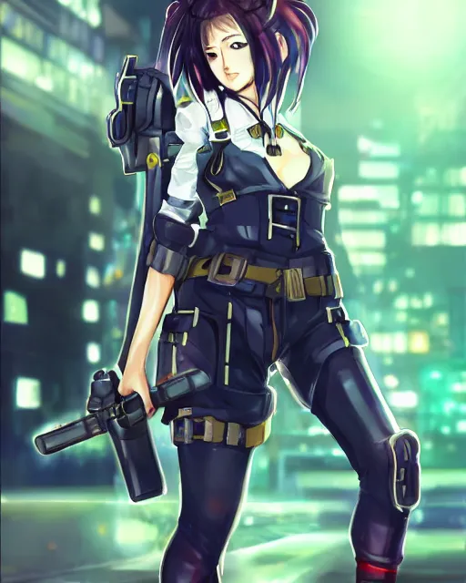 Image similar to full body portrait of anime girl in mechanic armor in night tokyo by makoto sinkai, perfect face, fine details