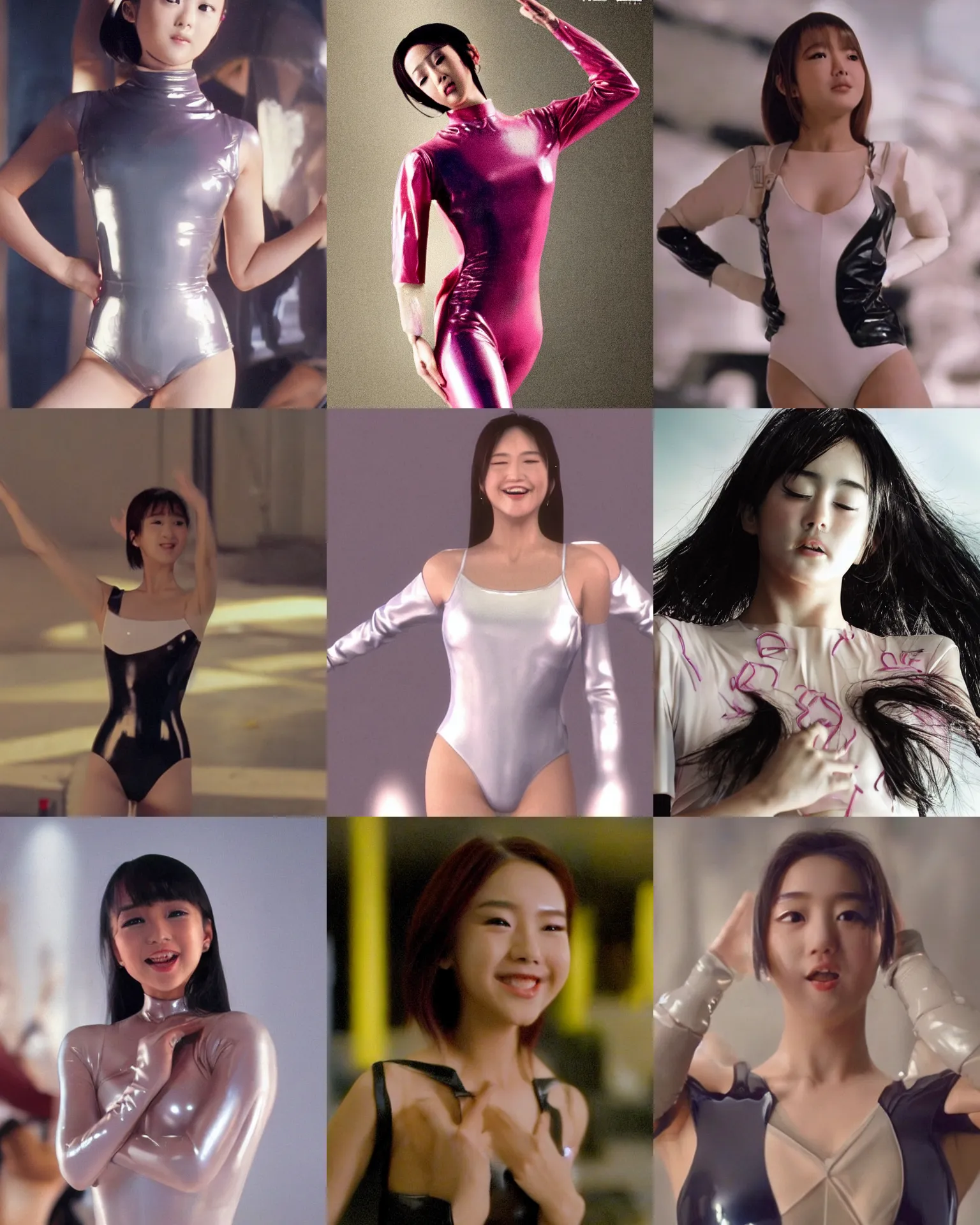 Image similar to Worksafe,clothed.1990s,unbelievably beautiful,perfect,dynamic,epic,cinematic movie shot of a close-up beautiful cute young J-Pop idol actress girl in latex leotard,expressing joy.By a Iranian movie director.Motion,VFX,Inspirational arthouse,high budget,hollywood style,at Behance,at Netflix,Instagram filters,Photoshop,Adobe Lightroom,Adobe After Effects,taken with polaroid kodak portra