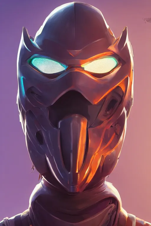 Image similar to epic mask helmet robot ninja portrait stylized as fornite style game design fanart by concept artist gervasio canda, behance hd by jesper ejsing, by rhads, makoto shinkai and lois van baarle, ilya kuvshinov, rossdraws global illumination radiating a glowing aura global illumination ray tracing hdr render in unreal engine 5