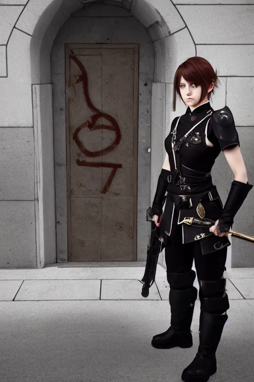 Image similar to a beautiful female guard from final fantasy showing the