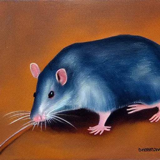 Image similar to rat eating blue cheese painting