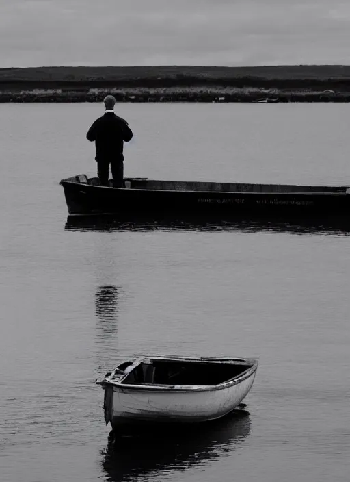 Prompt: a man in a boat in carrick - on - shannon ireland, cinematic, ultra detailed, 8 k, concept art, lisa yuskavage