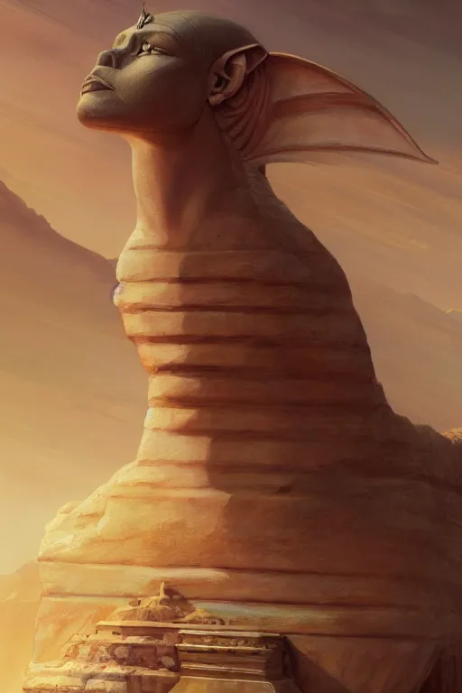 Image similar to legendary sphinx, highly detailed, d & d, fantasy, highly detailed, digital painting, trending on artstation, concept art, sharp focus, illustration, global illumination, ray tracing, realistic shaded, art by artgerm and greg rutkowski and fuji choko and viktoria gavrilenko and hoang lap