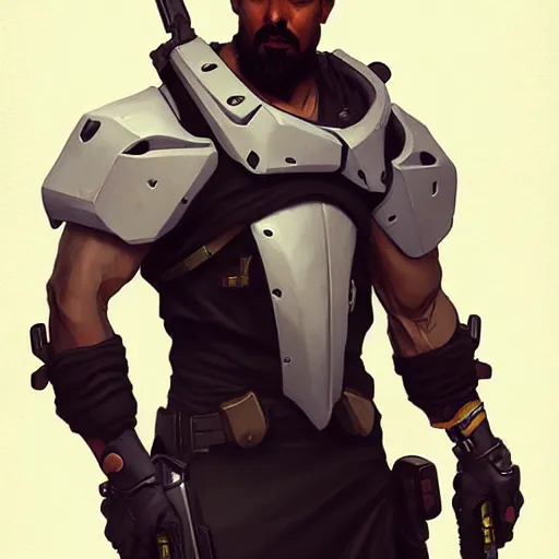 Prompt: Gabriel Reyes Reaper by Stanley Artgerm Lau, greg rutkowski, thomas kindkade, alphonse mucha, loish, Norman Rockwell, Overwatch, upper body, muscular, Latino man, buzzcut, concept art, game art, digital painting, digital art, portrait