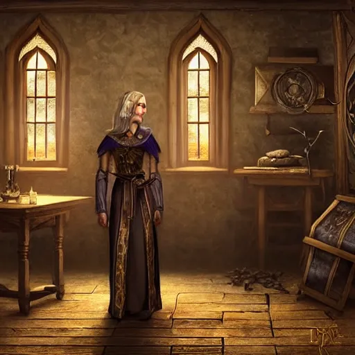 Prompt: the elder scrolls vi majestic gracious high elf merchant portrait, indoors rustic clothing shop, painted, dark room, one point of light coming through the window, atmospheric lighting, painted, intricate, volumetric lighting, beautiful, golden hour, sharp focus, ultra detailed, by mark kent, jordan lamarre - wan, igor kieryluk, maxim verehin, miranda meeks