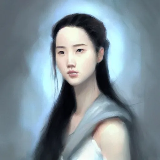 Image similar to “ portrait of liu yifei by greg rutkowski, young, attractive, highly detailed portrait, scifi, digital painting, artstation, concept art, smooth, sharp foccus ilustration, artstation hq ”