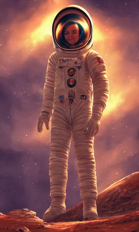 Prompt: astronaut posing on mars, portrait, full body shot, digital art, concept art, fantasy art, highly detailed, hd wallpaper, hdr, artstation, deviantart, behance