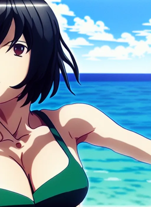 Image similar to film still portrait of fubuki from one punch man, wearing two - piece swimsuit, closeup at the faces, ilya kuvshinov, finely detailed feature, anime, deroo, pixiv top monthly, trending on artstation, cinematic, danbooru, zerochan art, kyoto animation