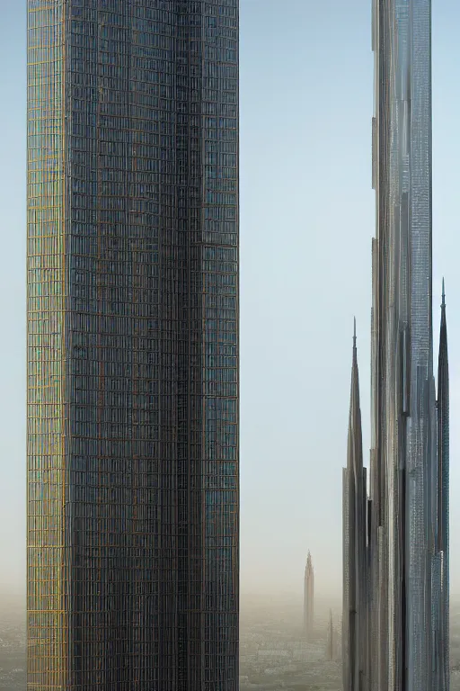 Prompt: full detailed intricate schematic of worlds tallest building, brutalism!! elaborate mansion gothic detail, glass and steel, golden hour, misty atmosphere