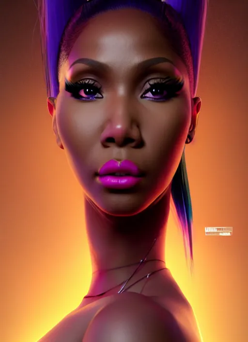 Prompt: nicki minaj, evangelion, au naturel, hyper detailed face, sharp focus, bokeh, depth of field, digital art, trending in artstation, cinematic lighting, studio quality, smooth render, unreal engine 5 rendered, octane rendered, art style by klimt and nixeu and ian sprigger and wlop and krenz cushart