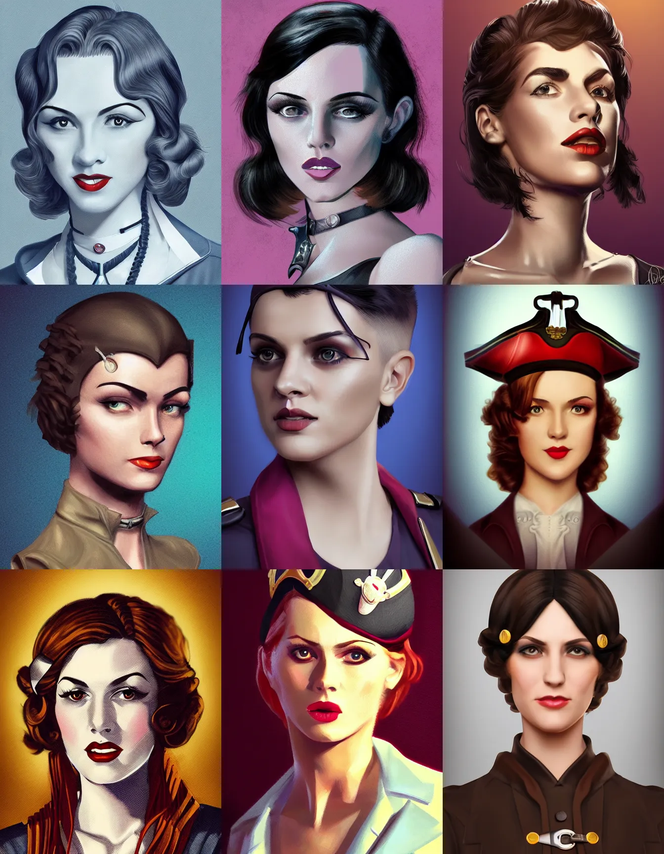 Prompt: smart female pirate captain 3 0 years old, 1 9 3 0 s haircut, fully clothed, wise, beautiful, portrait by stanley artgerm, dramatic lighting, trending on artstation, flat colour, geometric curves, gradient filter, art deco pattern, sharp focus