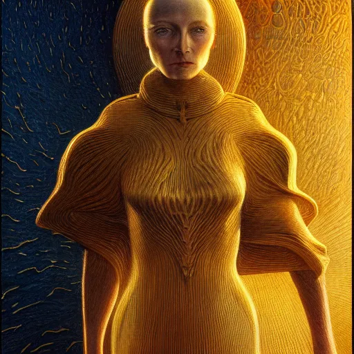 Image similar to sci - fi portrait of bene gesserit order sister by jean delville and william blake, retrofuturism, intricate, hyperealistic, photoreal, 8 k resolution, highly detailed, proffesional illustration