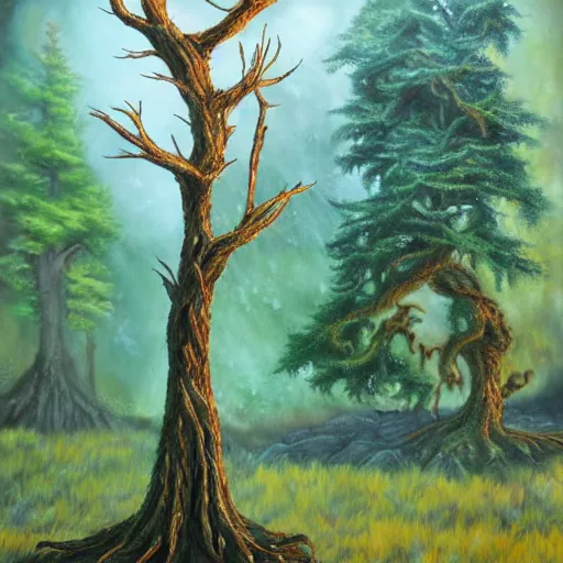 Prompt: A 12 year old tree, fantasy painting, lots of detail