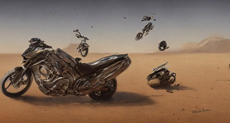 Image similar to superbike by apple in desert, digital art,ultra realistic,ultra detailed,art by greg rutkowski