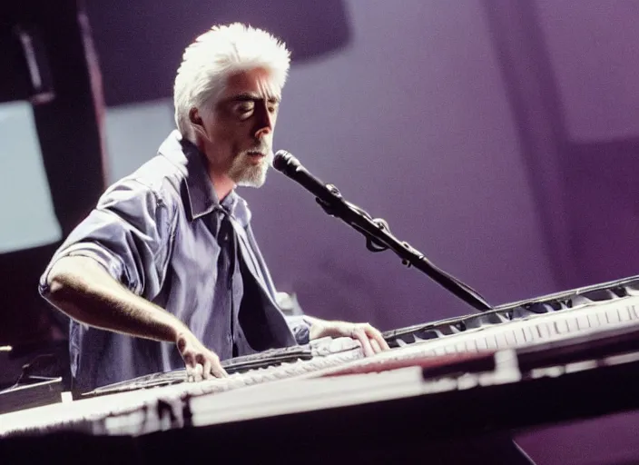 Image similar to michael mcdonald playing keyboard, movie still, from the new gremlins movie, 8 k, realistic