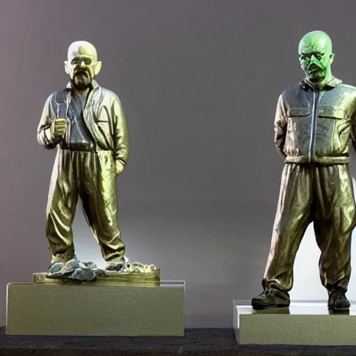 Prompt: walter white and jesse pinkman as bronze statues