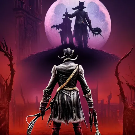 Image similar to an ultradetailed 3 d illustration of the hunter from bloodborne dressed as darkwing duck, let's get dangerous, in the style animation of darkwing duck, digital art, dark fantasy, concept art, soulslike, by alphonse mucha, blood moon eclipse, ominous night mist, unreal engine, octane render, artstation, 8 k