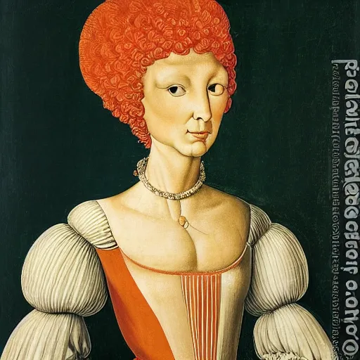 Prompt: portrait of an anthropomorphic flamingo as an italian duchess, sandro bottecelli, 1 5 0 0