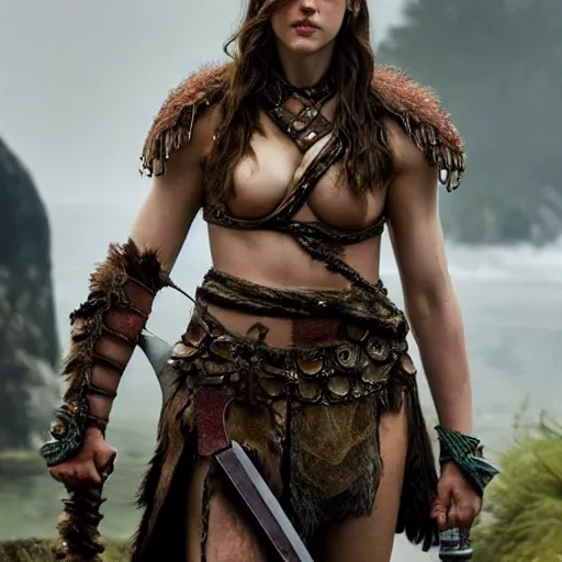 Image similar to full body photo of alexandra daddario as a barbarian warrior