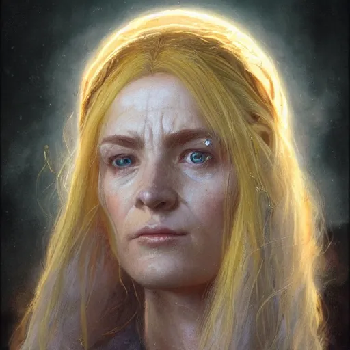 Prompt: the famous female wizard as a realistic d & d fantasy character, closeup portrait art by donato giancola and greg rutkowski, vintage retro, realistic face, digital art, trending on artstation, symmetry!!