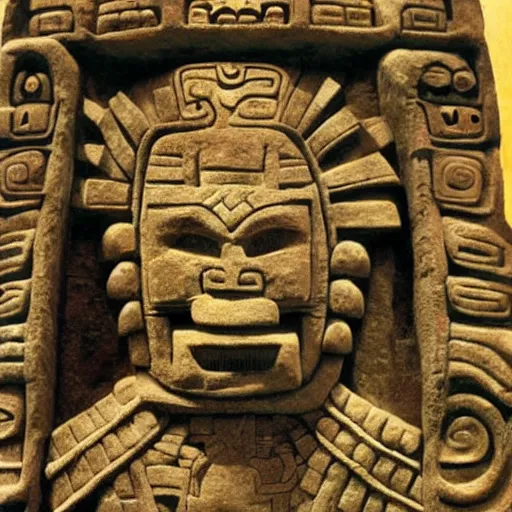 Image similar to mayan carving of dan akroyd piloting a ufo, national geographic, award winning