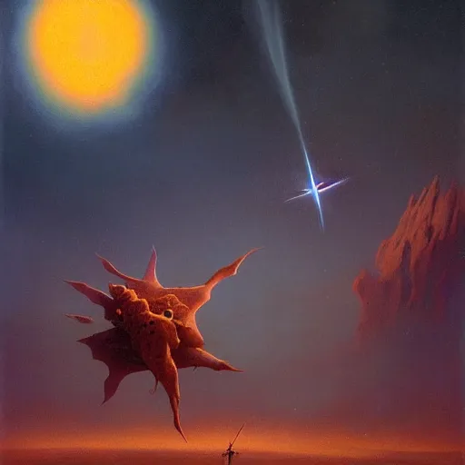 Prompt: a falling star, trending on artstation, 8 k, by gerard brom and zdzisław beksinski