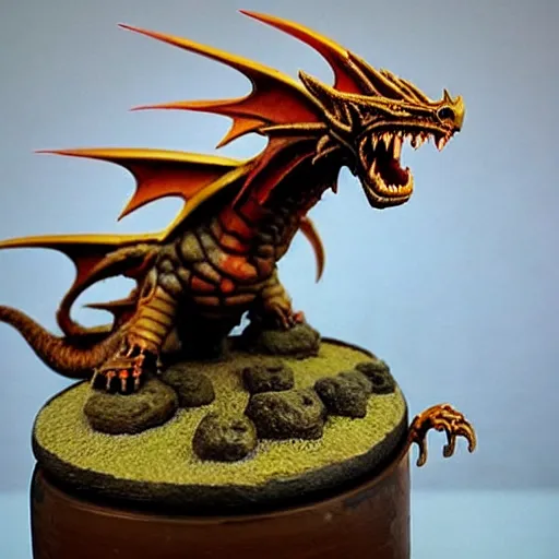 Image similar to “fire breathing dragon, warhammer miniature”