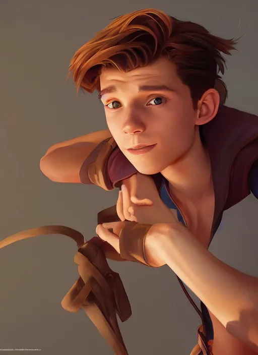 Prompt: skinny young tom holland as jim hawkins from treasure planet, dynamic lighting, path traced, atmospheric, highly detailed, high quality, beautiful painting, octane render, don bluth, ross tran, studio ghibli, alphonse mucha, jama jurabaev, extremely detailed, brush strokes, artstation, artgerm