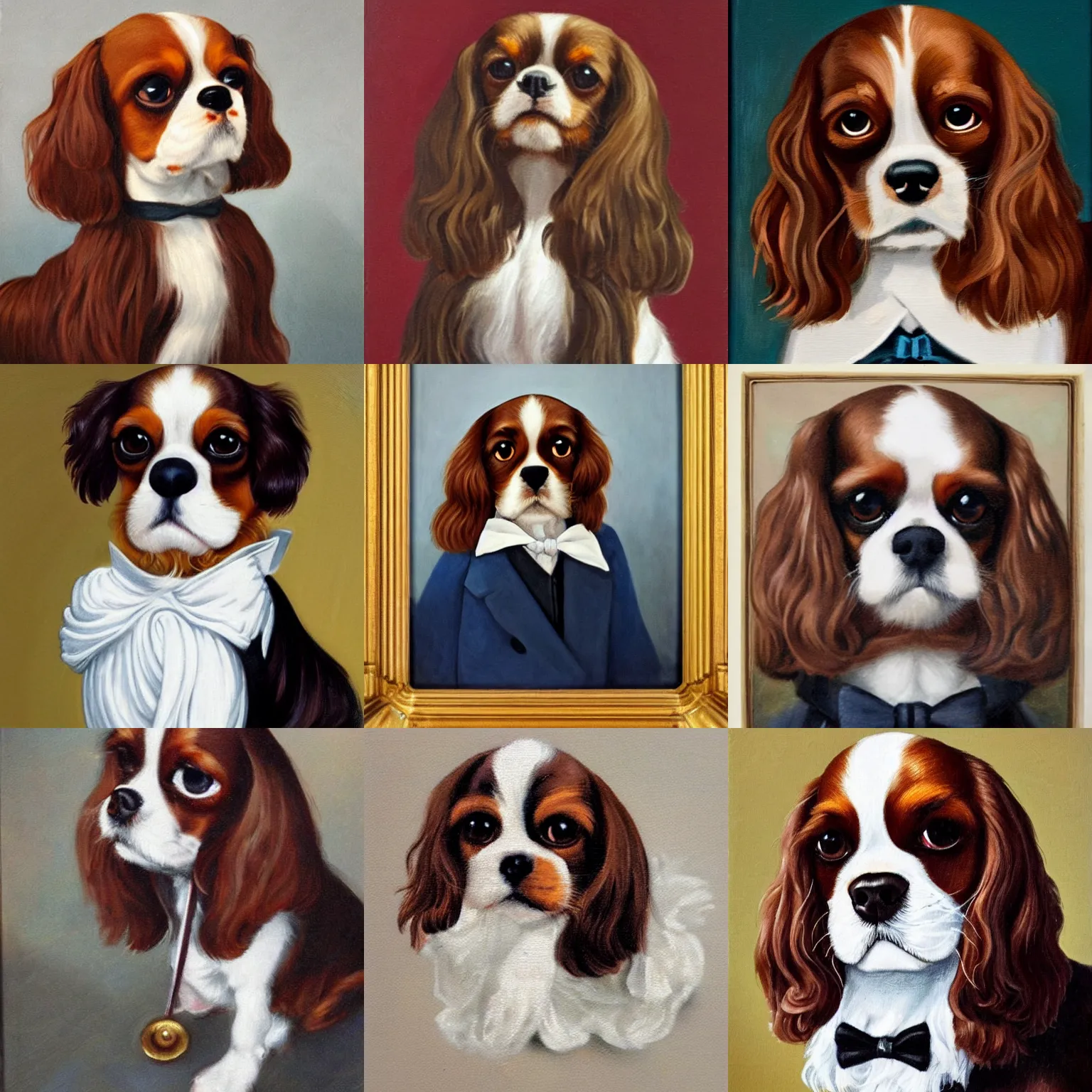 Prompt: a monocle!!!!!!!!!!!!!!, cavalier king charles spaniel with a monocle, wearing a monocle, monocle monocle monocle!!!, dignified aristocrat, oil on canvas