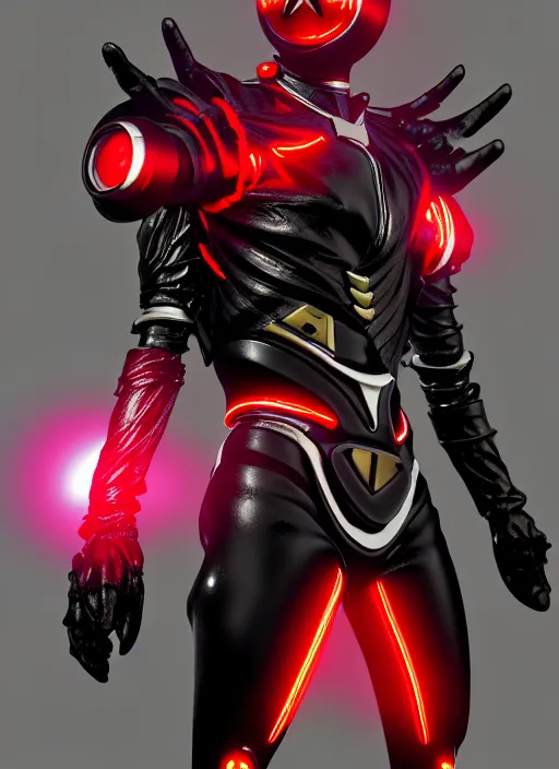 Prompt: kamen rider character, design by shotaro ishinomori, bionic, intriguing, highly detailed, black textured, oval red glow eye, 4 k, hdr, award - winning, artstation, octane render