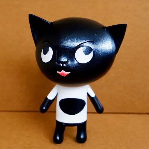 Prompt: Anthro black cat in a shirt, vinyl toy figure