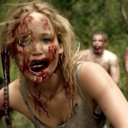 Image similar to jennifer lawrence zombie chases a family