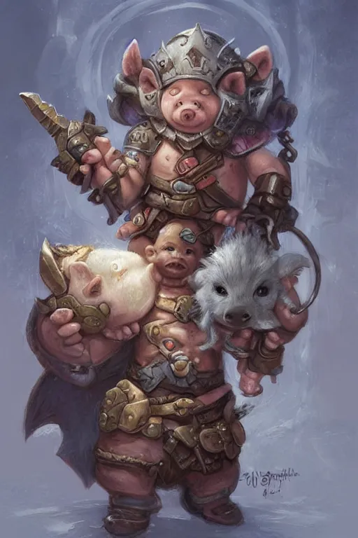 Prompt: anthropomorphic warrior piglet, tiny, small, miniature pig, baby animal, short, pale blue armor, cute and adorable, pretty, beautiful, DnD character art portrait, matte fantasy painting, DeviantArt Artstation, by Jason Felix by Steve Argyle by Tyler Jacobson by Peter Mohrbacher, cinematic lighting