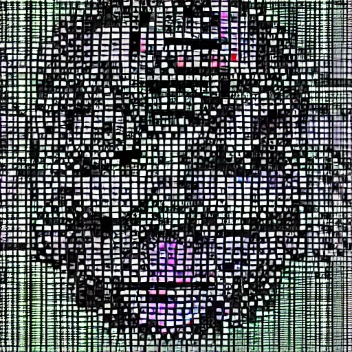 Image similar to evil face made out of digital code, on computer screen, old computer