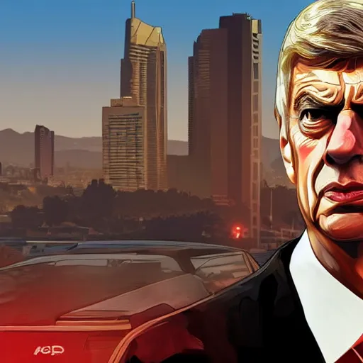 Image similar to Arsene Wenger in GTA V, cover art by Stephen Bliss, artstation,