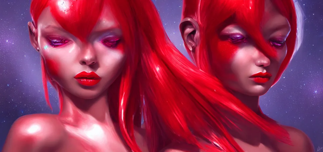 Image similar to red crystal alien girl, fantasy art, trending on artstation