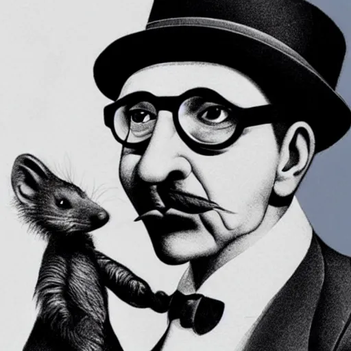 Prompt: a suspicious mongoose wearing a fedora and groucho glasses