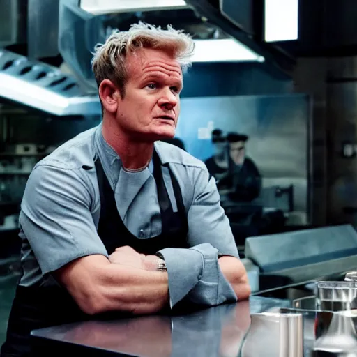 Prompt: gordon ramsey starring as robocop movie, movie still, 8 k