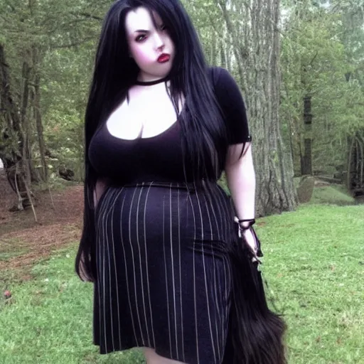 Image similar to curvy Wednesday Adams as a goddess