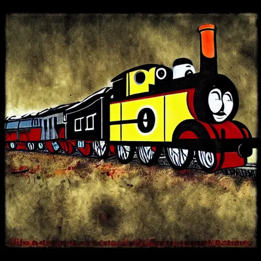 Image similar to thomas the tank engine in zombie inspired art