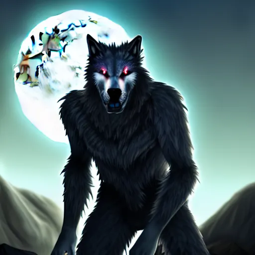 Image similar to sad werewolf man under a full moon, ultra detailed, fantasy, 4k