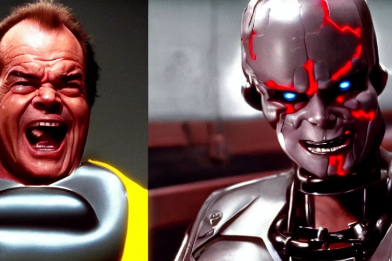 Image similar to Jack Nicholson plays Pikachu Terminator, his endoskeleton gets exposed and his eye glows red