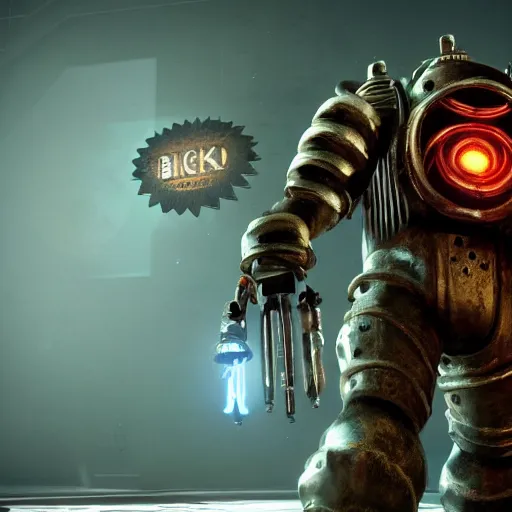 Image similar to isaac clarke as a bioshock big daddy, unreal engine 5, bioshock deadspace, high detail 3 d render, trending on artstation