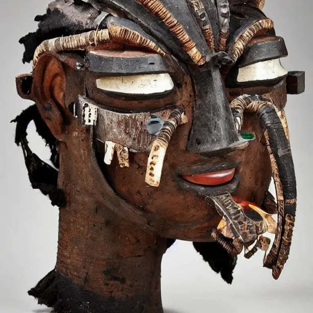 Image similar to a beautiful cyborg made of african ceremonial masks