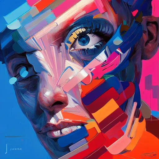 Image similar to palette knife artwork of a cyborg, sharp focus, wide view, full body shot, smooth, digital illustration, by james jean, by rossdraws, frank franzzeta, sakimichan