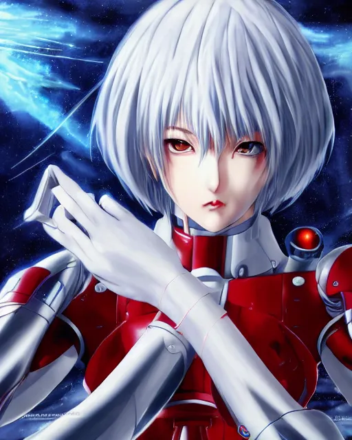 Image similar to female anime character, rei ayanami, cyborg, eye of providence, by noriyoshi ohrai, by wojtek siudmak, hellscape, mind character, hd, 8 k!!, 4 k!!, ultra hd!!, environmental