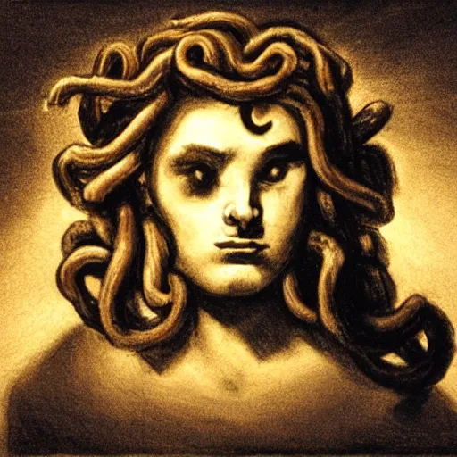 Image similar to sad medusa, chiaroscuro, theatrical, dramatic lighting